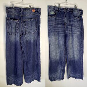 EMPYRE Phat Wide Leg Oversize Dark/Light Blue Wash Skate Y2K Rave Jeans